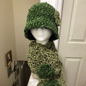 Chenille Hat & Scarf Set (accented with flowers)
